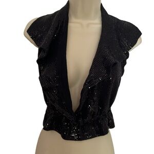 St John size 4 black halter top low cut sequin like detail gorgeous & perfect